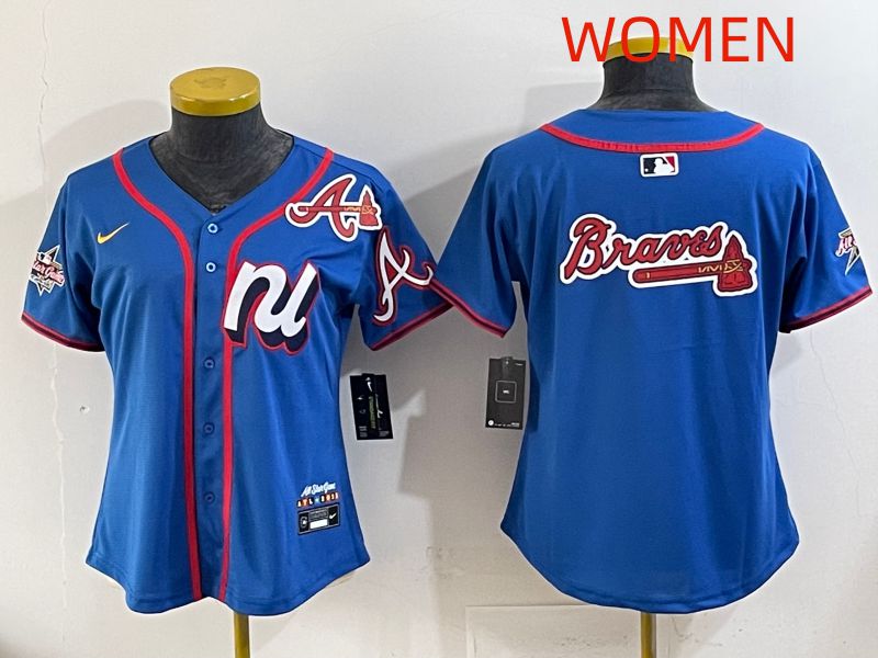 Women 2025 Atlanta Braves Blank Blue All star Nike MLB Jersey style 05
